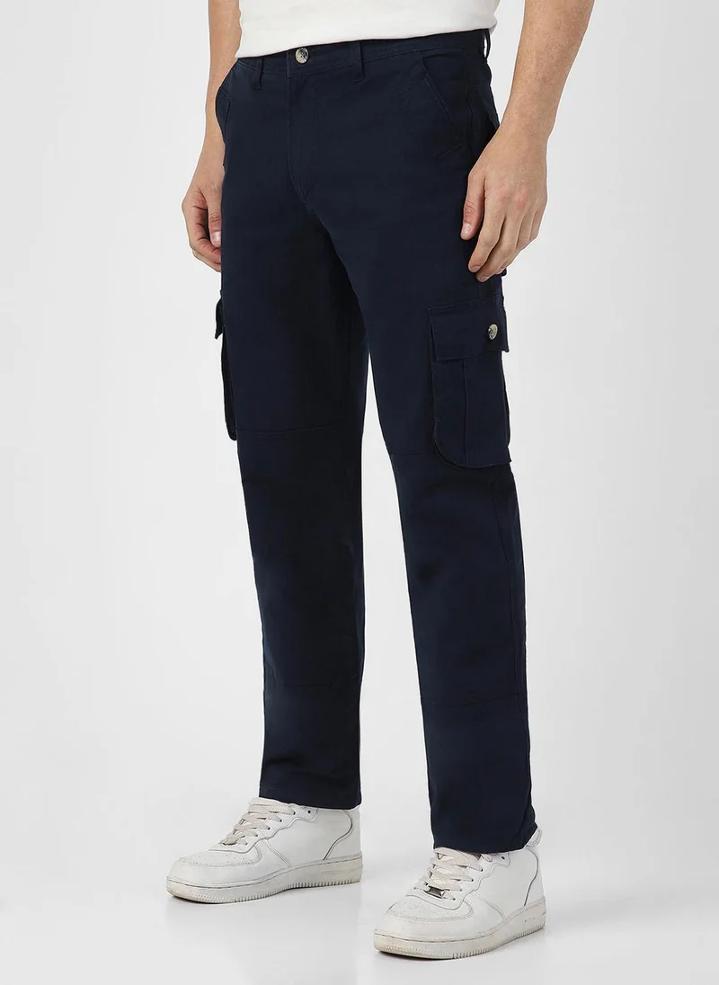 Urbano Fashion Urbano Fashion Men's Navy Blue Regular Fit Solid Cargo Chino Pant with 6 Pockets